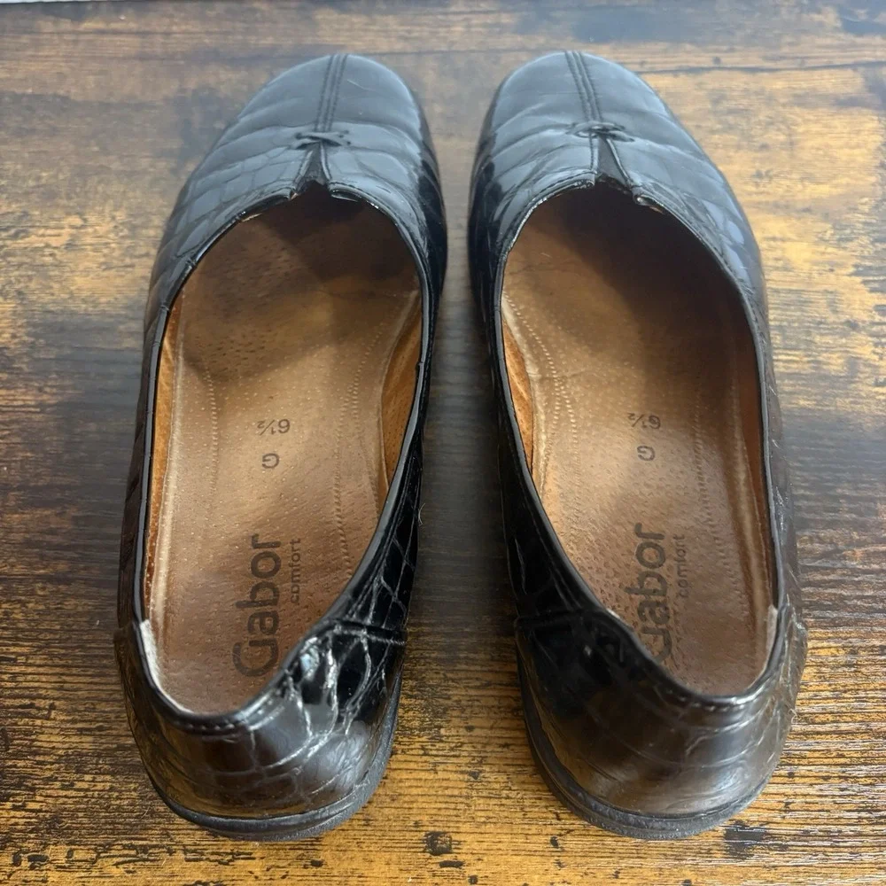 Gabor Ballet‎ Loafers Womens Sz 9 Black Patent Leather Reptile Print